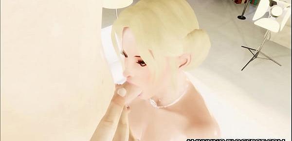  Curvy Virtual 3D Blonde Gives Hot Blowjob!